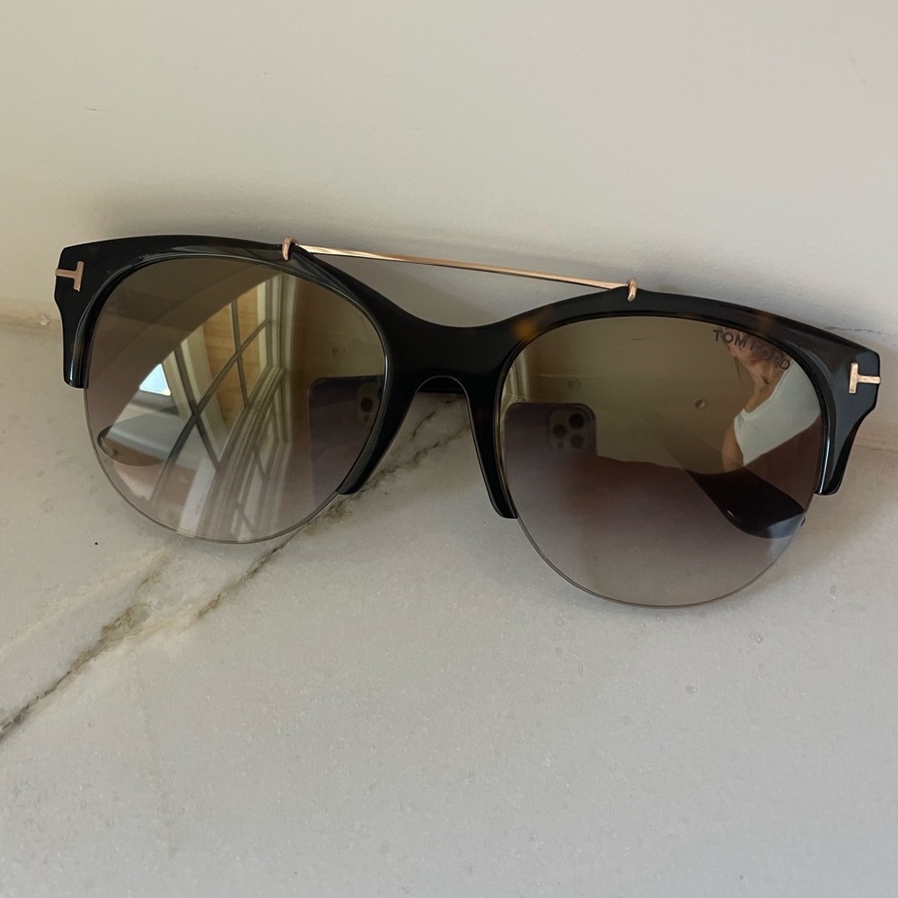 Tom Ford Adrenne Sunglasses with Black Tortoise Frame and Gold Detail